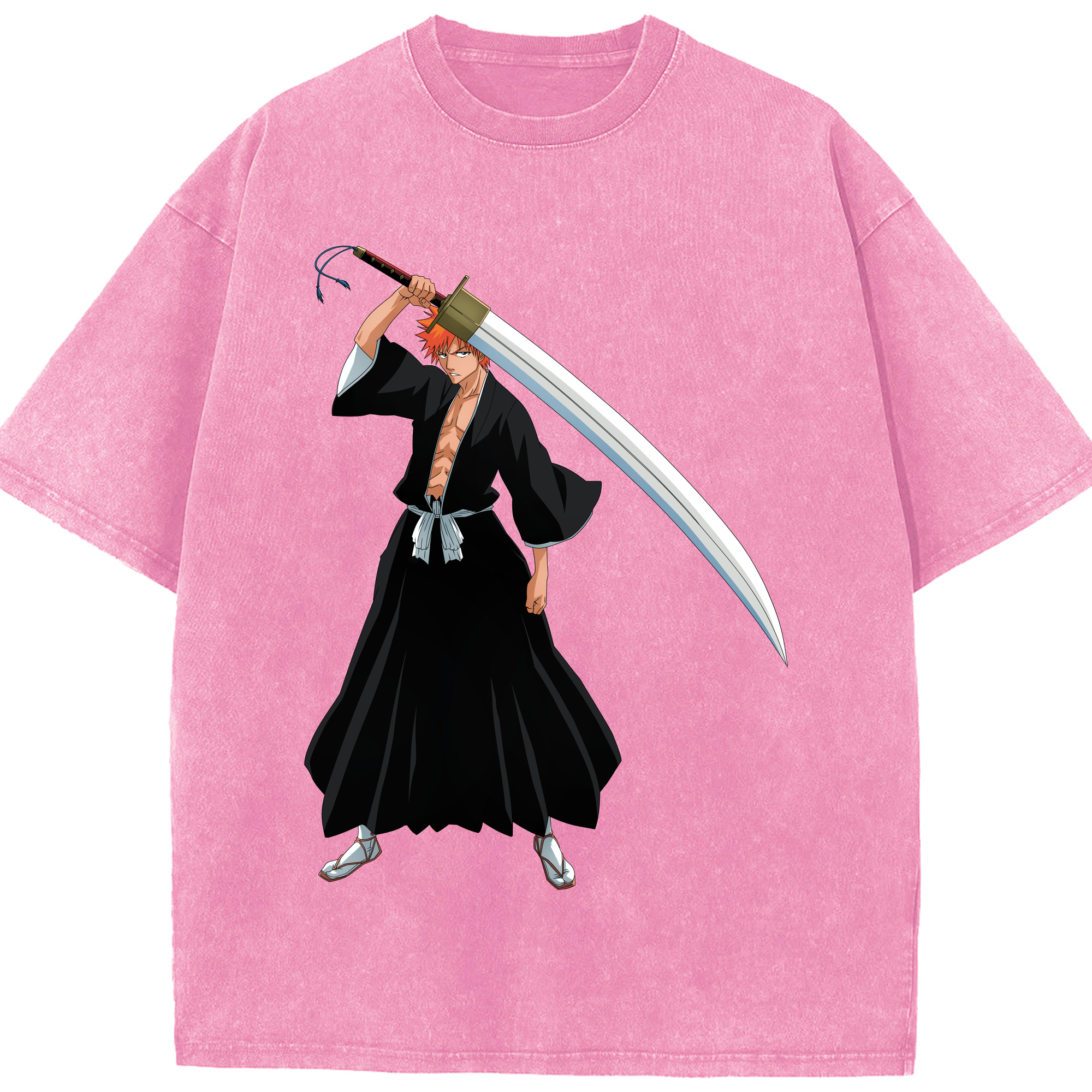 （画像用） ブリーチ 黒崎一護（くろさき いちご）BLEACH Kurosaki Ichigo 綿100% ヴィンテージ風 半袖Tシャツ（フロントプリント）